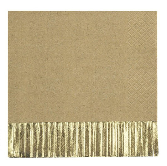 Kraft Luncheon Napkins With Gold Foil Fringe (Pack of 16) - The Party Marketplace