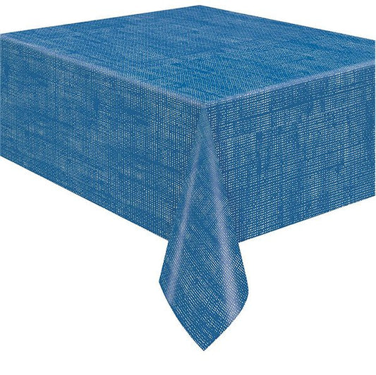 Lapis Blue Flannel Backing Plastic Tablecover 137cm x 213cm - The Party Marketplace
