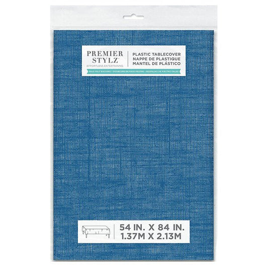 Lapis Blue Flannel Backing Plastic Tablecover 137cm x 213cm - The Party Marketplace
