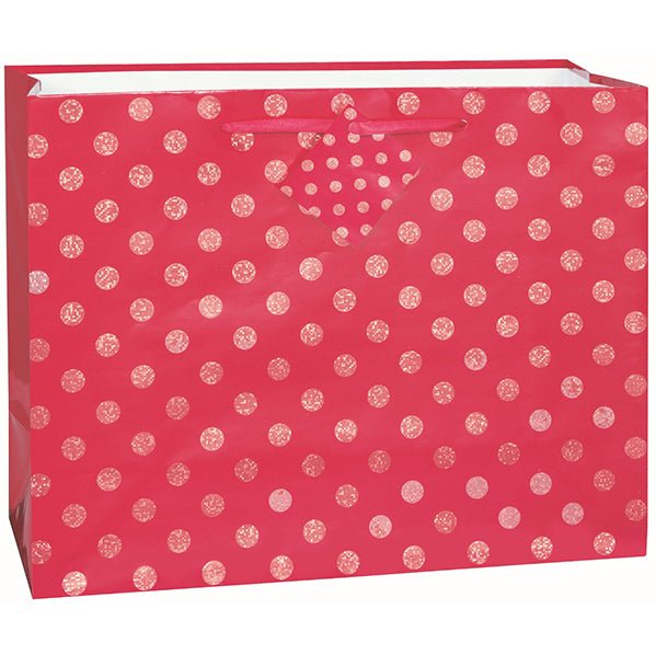 Large Gift Bag - Hot Pink Glitter Dot Horizontal - The Party Marketplace