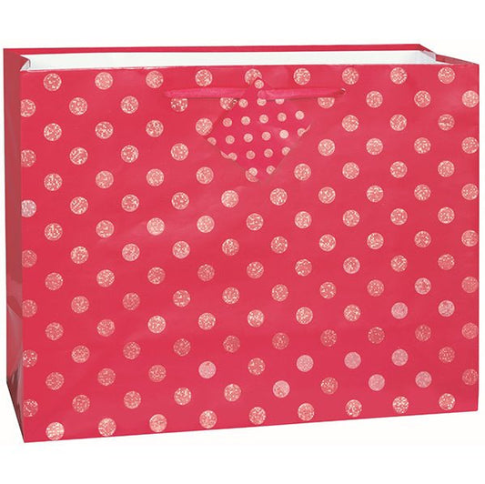 Large Gift Bag - Hot Pink Glitter Dot Horizontal - The Party Marketplace