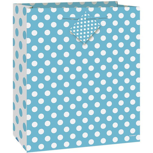 Large Gift Bag - Powder Blue Dots - The Party Marketplace