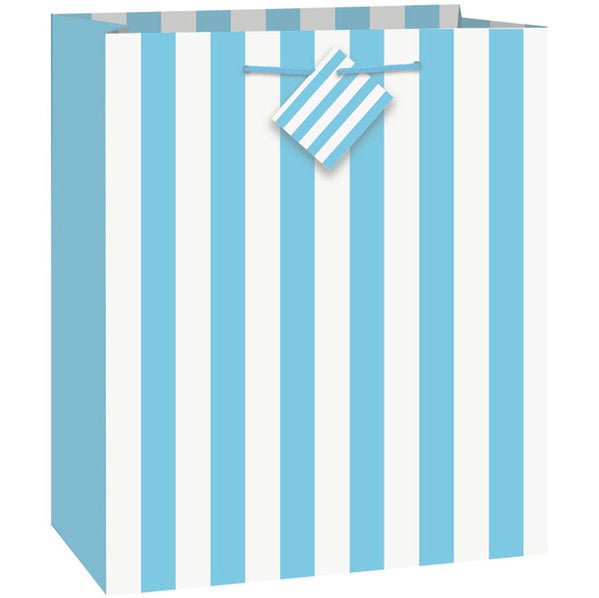 Large Gift Bag - Powder Blue Stripes - The Party Marketplace