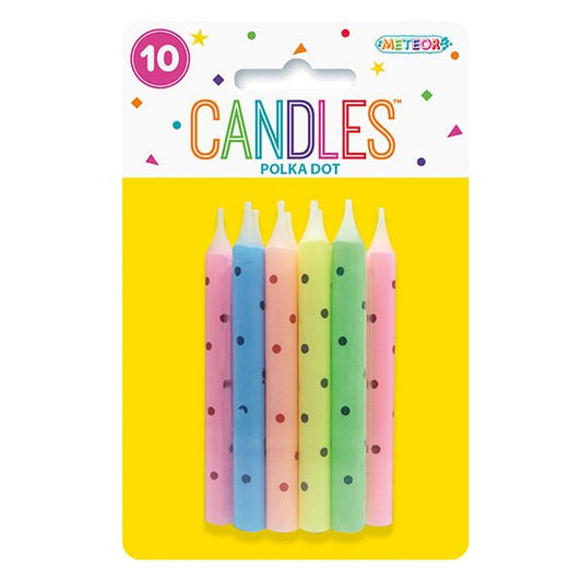 Large Polka Dot Candles - Multicolour (Pack of 10) - The Party Marketplace