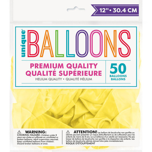 Lemon Yellow Crystal Premium Balloons 30cm (Pack of 50) - The Party Marketplace