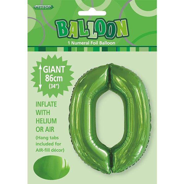 Lime Green "0" Numeral Foil Balloon (86cm) - The Party Marketplace