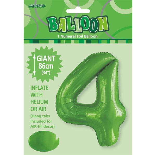 Lime Green "4" Numeral Foil Balloon (86cm) - The Party Marketplace