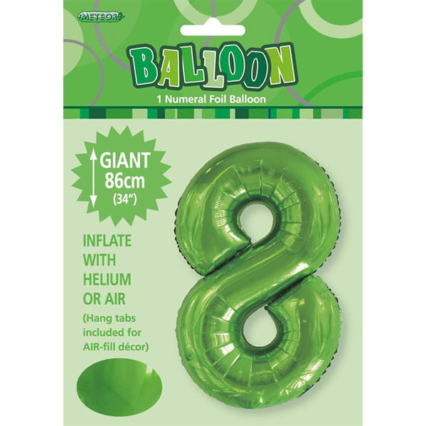 Lime Green "8" Numeral Foil Balloon (86cm) - The Party Marketplace