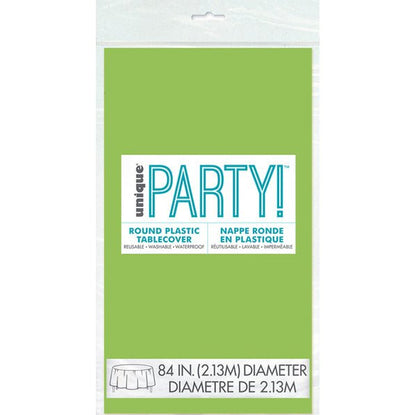 Lime Green Round Plastic Tablecover 213cm - The Party Marketplace
