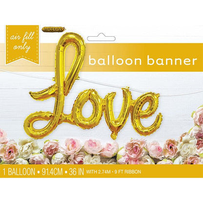 "Love" Gold Foil Balloon Banner Kit - The Party Marketplace