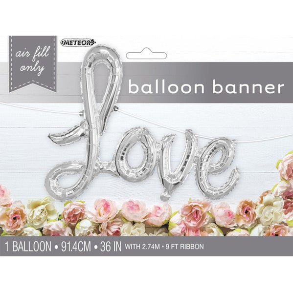 "Love" Silver Foil Balloon Banner Kit - The Party Marketplace