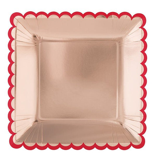 Lovely Galentine Rose Gold Foil Stamped Square Scalloped Edge Paper Plates 25cm (Pack of 8) - The Party Marketplace