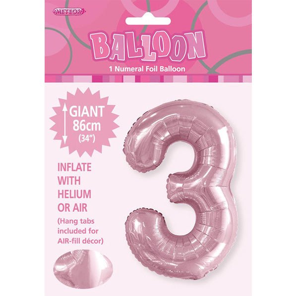 Lovely Pink "3" Numeral Foil Balloon (86cm) - The Party Marketplace