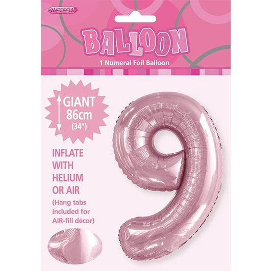 Lovely Pink "9" Numeral Foil Balloon (86cm) - The Party Marketplace