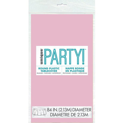 Lovely Pink Round Plastic Tablecover 213cm - The Party Marketplace