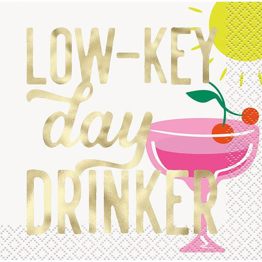 "Low Key Day Drinker" Foil Stamped Beverage Napkins (Pack of 16) - The Party Marketplace