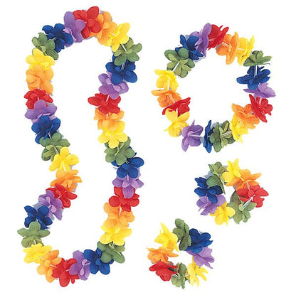 Luau 4 Piece Flower Lei Set - Multicolour - The Party Marketplace