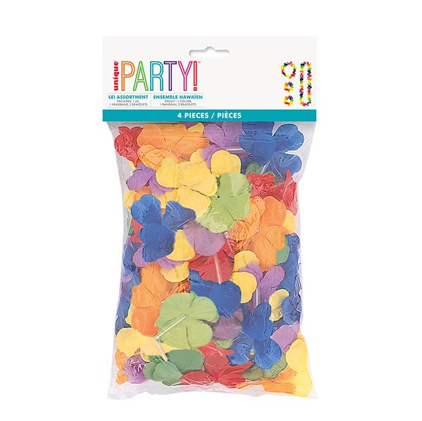 Luau 4 Piece Flower Lei Set - Multicolour - The Party Marketplace