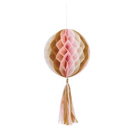 Marble Honeycomb Ball Decorations With Tissue Tassel Tails 50.8cm (pack of 3) - The Party Marketplace