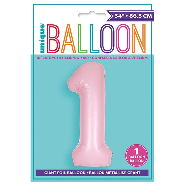 Matte Lovely Pink "1" Numeral Foil Balloon (86cm) - The Party Marketplace