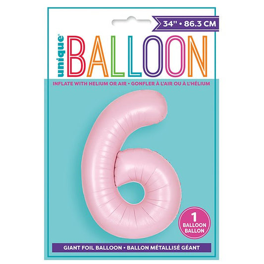 Matte Lovely Pink "6" Numeral Foil Balloon (86cm) - The Party Marketplace