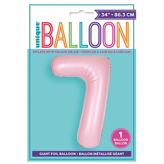 Matte Lovely Pink "7" Numeral Foil Balloon (86cm) - The Party Marketplace