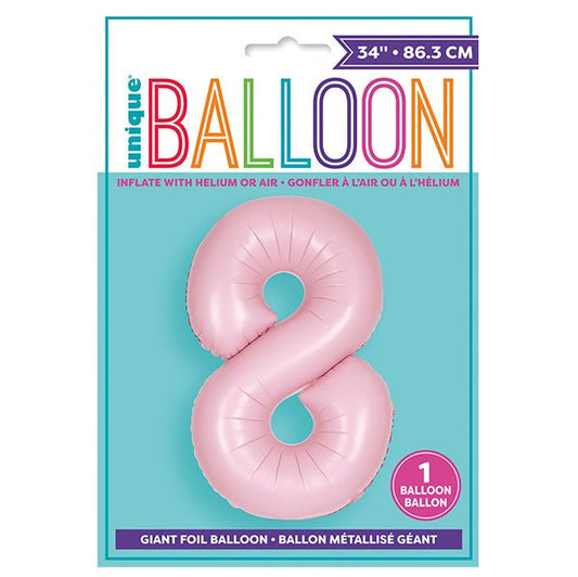 Matte Lovely Pink "8" Numeral Foil Balloon (86cm) - The Party Marketplace