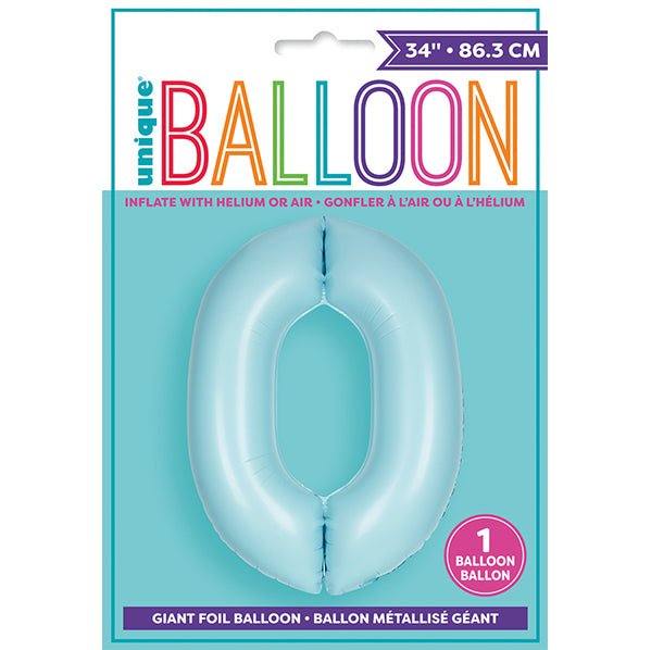 Matte Powder Blue "0" Numeral Foil Balloon (86cm) - The Party Marketplace