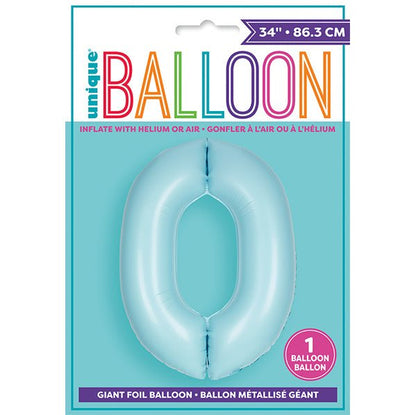 Matte Powder Blue "0" Numeral Foil Balloon (86cm) - The Party Marketplace