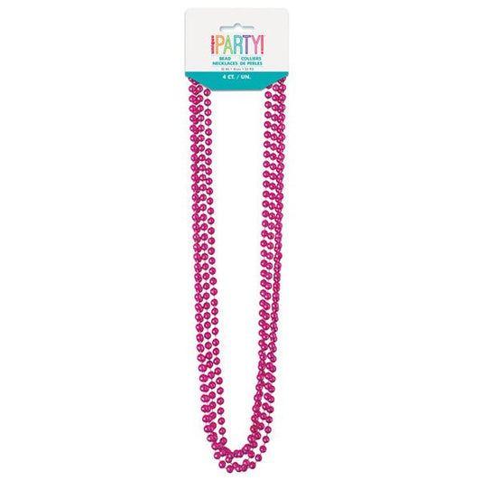 Metallic Bead Necklace - Hot Pink (Pack of 4) - The Party Marketplace