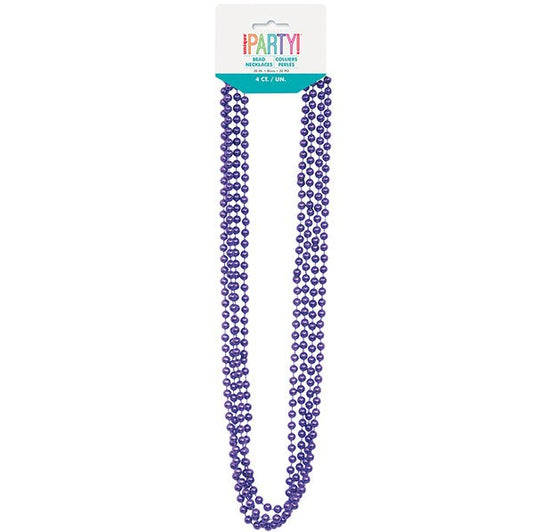 Metallic Bead Necklace - Purple (Pack of 4) - The Party Marketplace