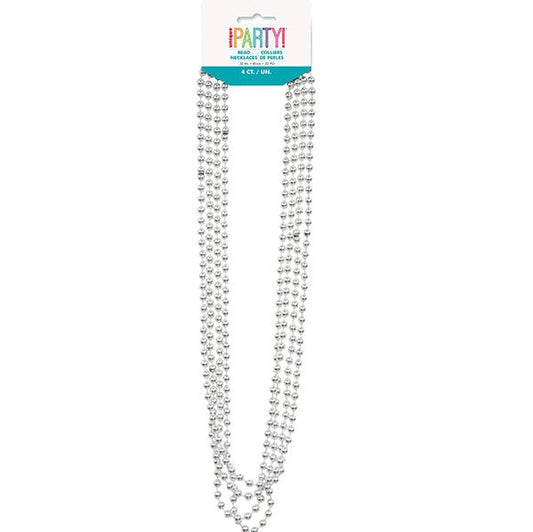 Metallic Bead Necklace - Silver (Pack of 4) - The Party Marketplace