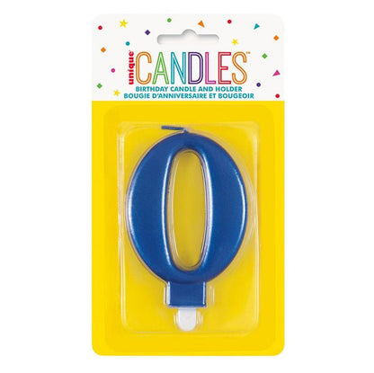 Metallic Blue Numeral Candle - 0 - The Party Marketplace