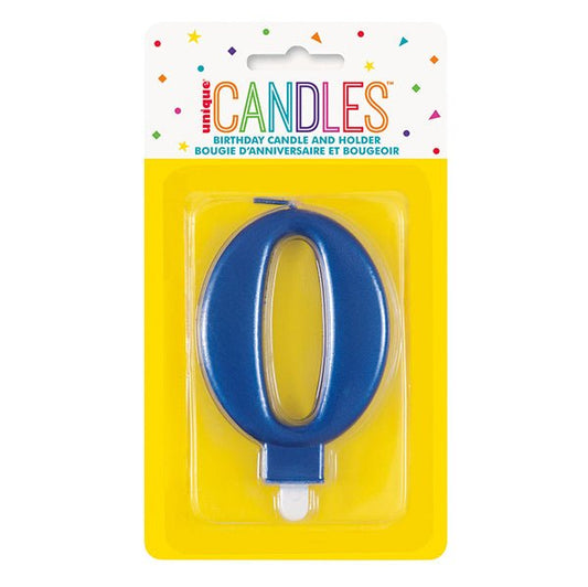 Metallic Blue Numeral Candle - 0 - The Party Marketplace