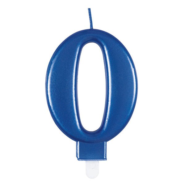 Metallic Blue Numeral Candle - 0 - The Party Marketplace