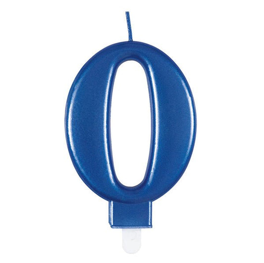 Metallic Blue Numeral Candle - 0 - The Party Marketplace