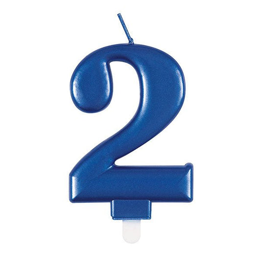 Metallic Blue Numeral Candle - 2 - The Party Marketplace