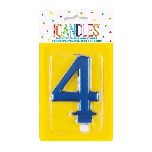 Metallic Blue Numeral Candle - 4 - The Party Marketplace