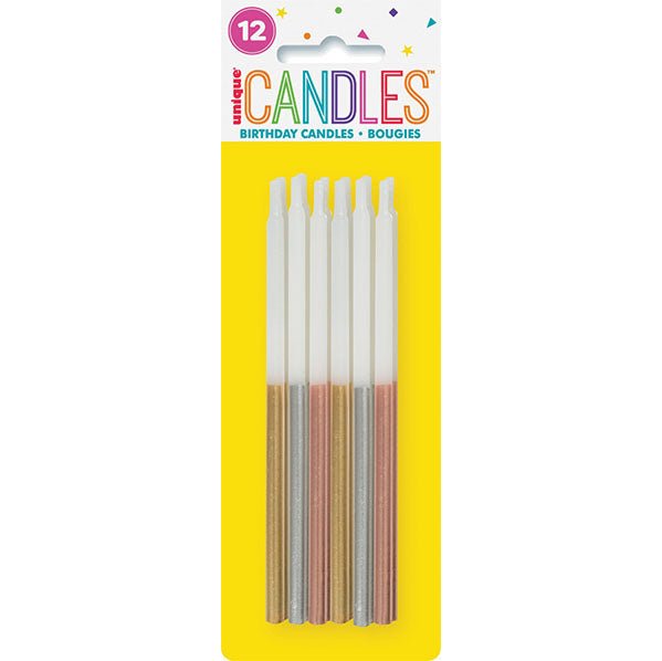 Metallic Dipped Assorted Candles 12.7cm (Pack of 12) - The Party Marketplace