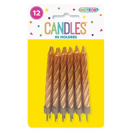 Metallic Gold Candles With Holders (Pack of 12) - The Party Marketplace