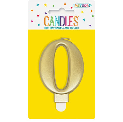 Metallic Gold Numeral Candle - 0 - The Party Marketplace