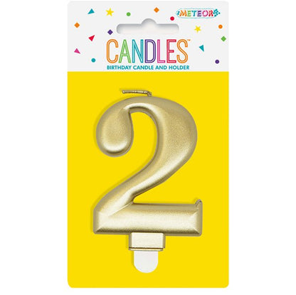 Metallic Gold Numeral Candle - 2 - The Party Marketplace
