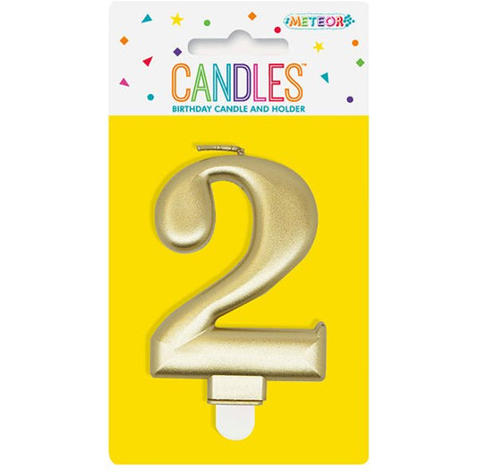 Metallic Gold Numeral Candle - 2 - The Party Marketplace