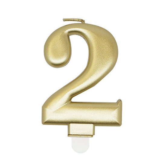 Metallic Gold Numeral Candle - 2 - The Party Marketplace