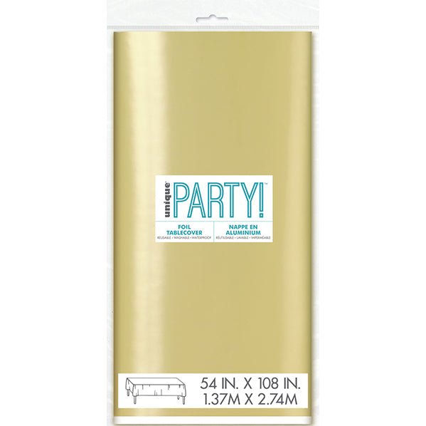 Metallic Gold Plastic Tablecover 137cm x 274cm - The Party Marketplace