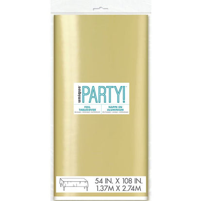Metallic Gold Plastic Tablecover 137cm x 274cm - The Party Marketplace