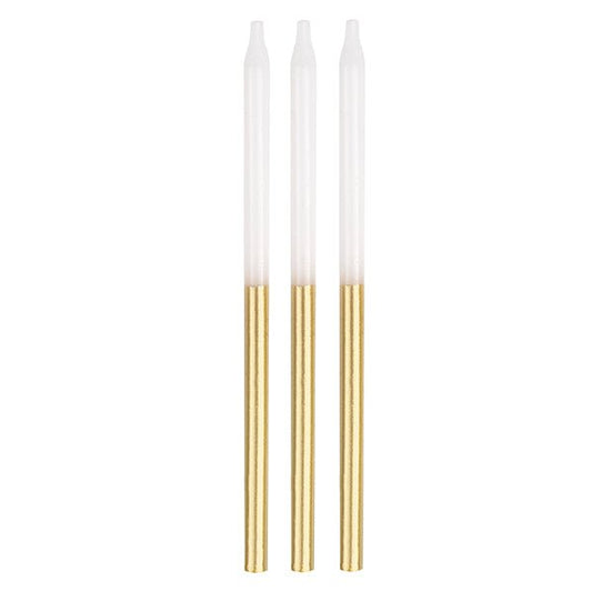 Metallic Gold & White Candles 12.7cm (Pack of 12) - The Party Marketplace