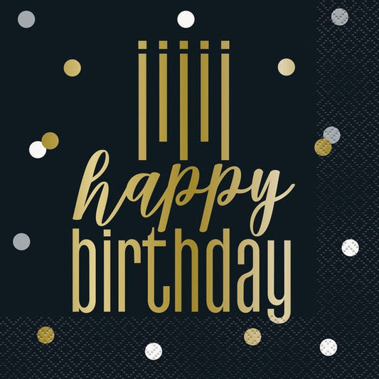 Metallic "Happy Birthday" Luncheon Napkins (Pack of 16) - The Party Marketplace