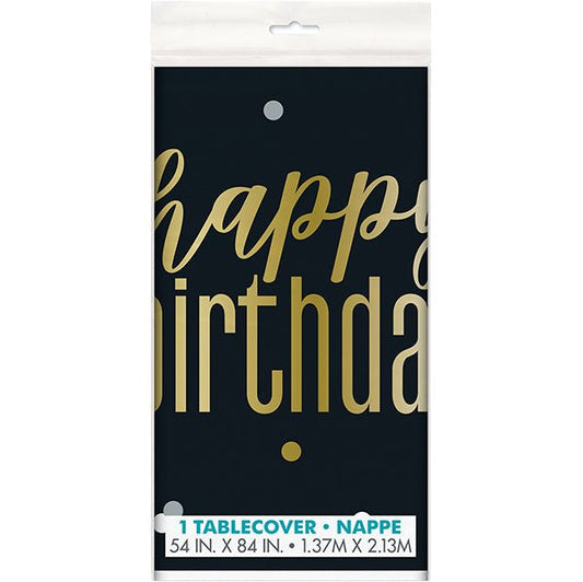 Metallic "Happy Birthday" Printed Tablecover 137cm x 213cm - The Party Marketplace