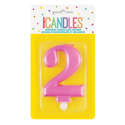 Metallic Pink Numeral Candle - 2 - The Party Marketplace